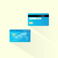 Credit Card Blue with Chip Realistic Vector Illustration Flat Design N2