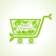 eco shopping cart with group of green leaf