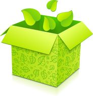 Green vector gift box with foliage inside