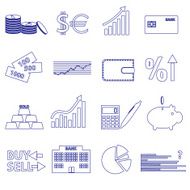 financial and money blue outline icons set eps10