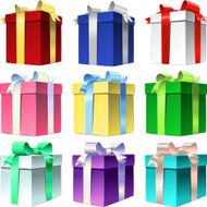 Vector set varicolored gift box with ribbon bow