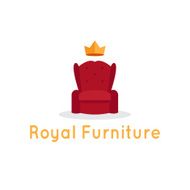 Vector modern flat furniture shop logo Red armchair with crown