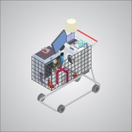 shopping trolley wiith different household appliances gadjets