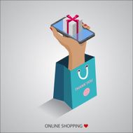 woman&#039;s hand comes out of the shopping bag and N2