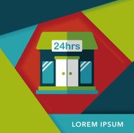 Building convenient store flat icon with long shadow eps10 N25
