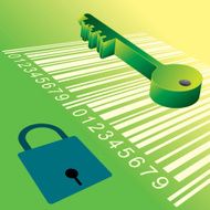 Bar code and key with lock