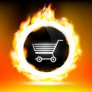 button with shopping cart and red flames