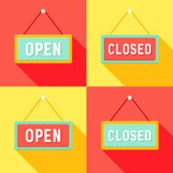 Yellow Red Cyan Open and Closed Signs Set