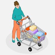 Isometric Grocery Shopping - Walking Woman with Full Ca