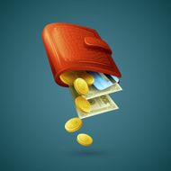 Purse with money credit cards and coins Vector illustration N5