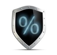 Metal shield with a percent sign isolated on white background