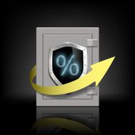 metal safe with a percent sign and arrow
