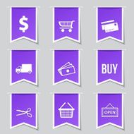 Shopping Sign Label Vector Violet Icon Design Set
