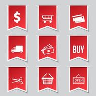 Shopping Sign Label Vector Red Icon Design Set