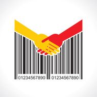 shaking hand with bar-code