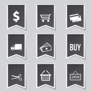 Shopping Sign Label Vector Black Button Icon Design Set