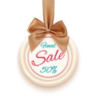 Final sale badge with golden ribbon and a bow isolated
