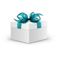 Vector Box with Blue Ribbon and Bow Isolated on Background