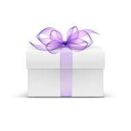 Vector Box with Violet Ribbon and Bow Isolated