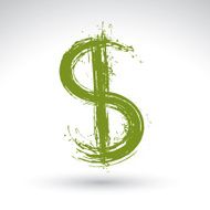 Hand-painted yellow dollar icon isolated on white background
