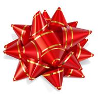 Bow of red ribbon with gold stripes