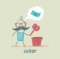 seller at the auction with a hammer
