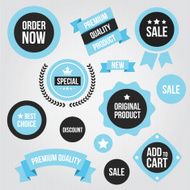 Stylish Vector Stickers and Ribbons Set Blue