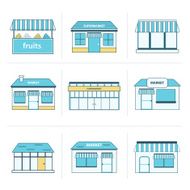 Set of simple store building icons