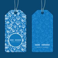 Vector blue white lineart plants vertical round frame pattern tags