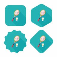 badminton racket and ball flat icon with long shadow eps10 N17