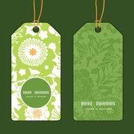 Vector green and golden garden silhouettes vertical round frame pattern