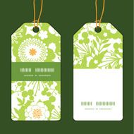 Vector green and golden garden silhouettes vertical stripe frame pattern