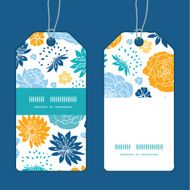 Vector blue and yellow flowersilhouettes vertical stripe frame pattern tags