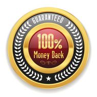 Red money back button with gold border