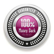 Purple money back button with silver border