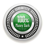 Green money back button with silver border