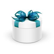 White Box with Blue Turquoise Azure Ribbon and Bow Isolated