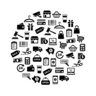 shopping icons in circle