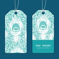 Vector soft peacock feathers vertical stripe frame pattern tags set