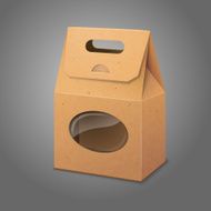 Blank realistic craft paper packaging bag with handle and transparent