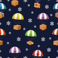 Gift Delivery in winter sky with snowflakes