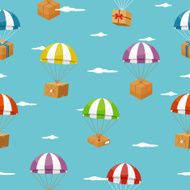 Delivery seamless background with gift boxes on parachutes
