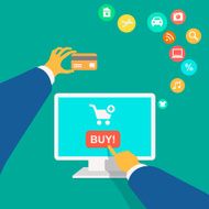illustration poster concept with icons of buying product online shopping