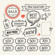 Sale tags Shopping A set of hand drawn elements