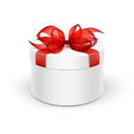 White Round Gift Box with Red Ribbon and Bow Isolated N2