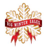 Red winter sales ribbon with a golden snowflake