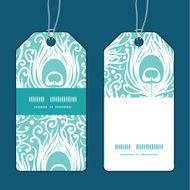 Vector soft peacock feathers vertical stripe frame pattern tags set N2