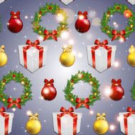 New year pattern with tree toys gift ribbon and wreath N2