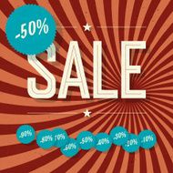 Sale retro poster Template with textured sunburst background an