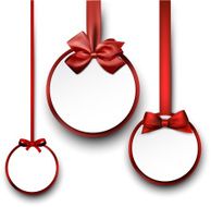 White paper gift cards with red satin bow